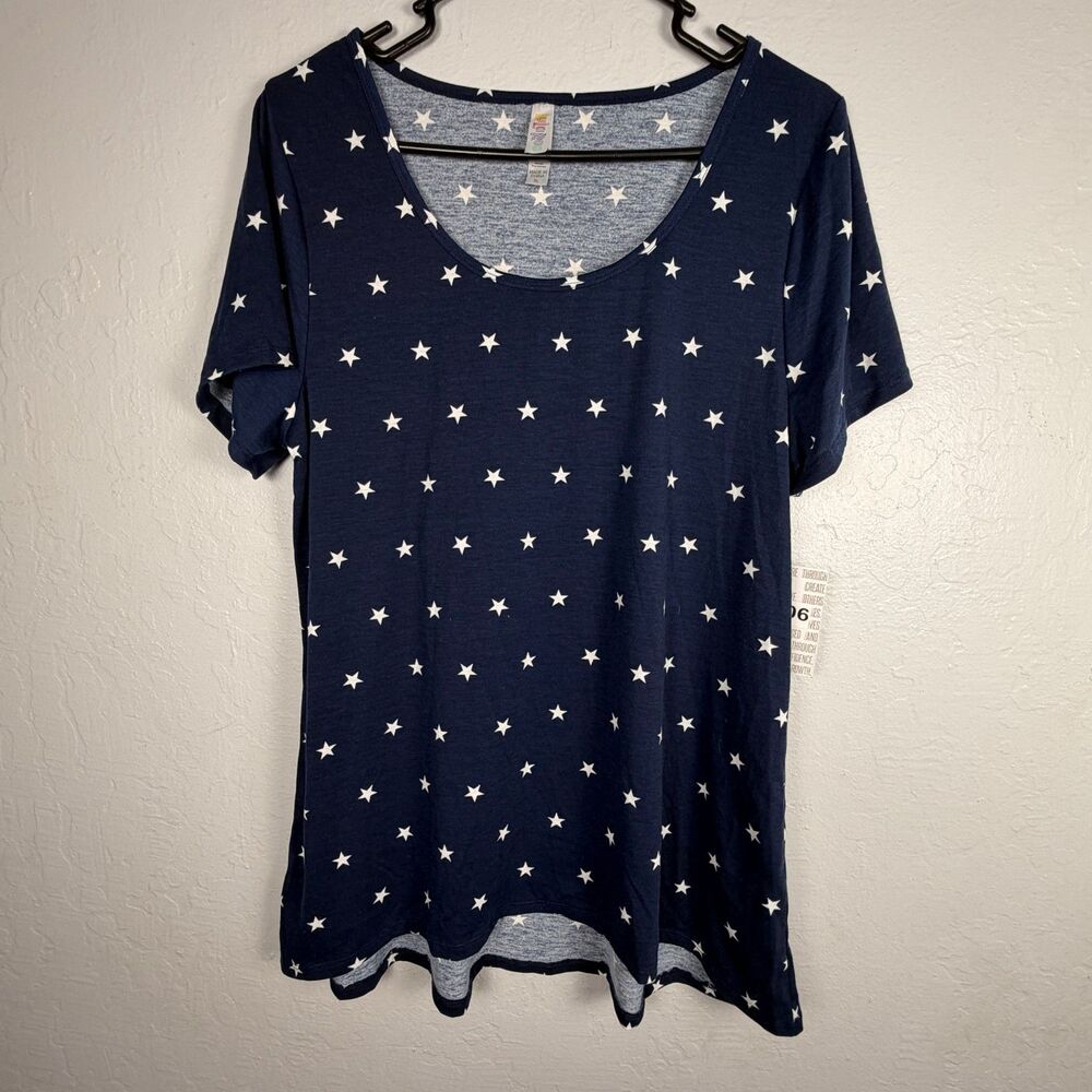 LuLaRoe Classic T Womens XL Navy Blue White Star Print Short Sleeve NWT
